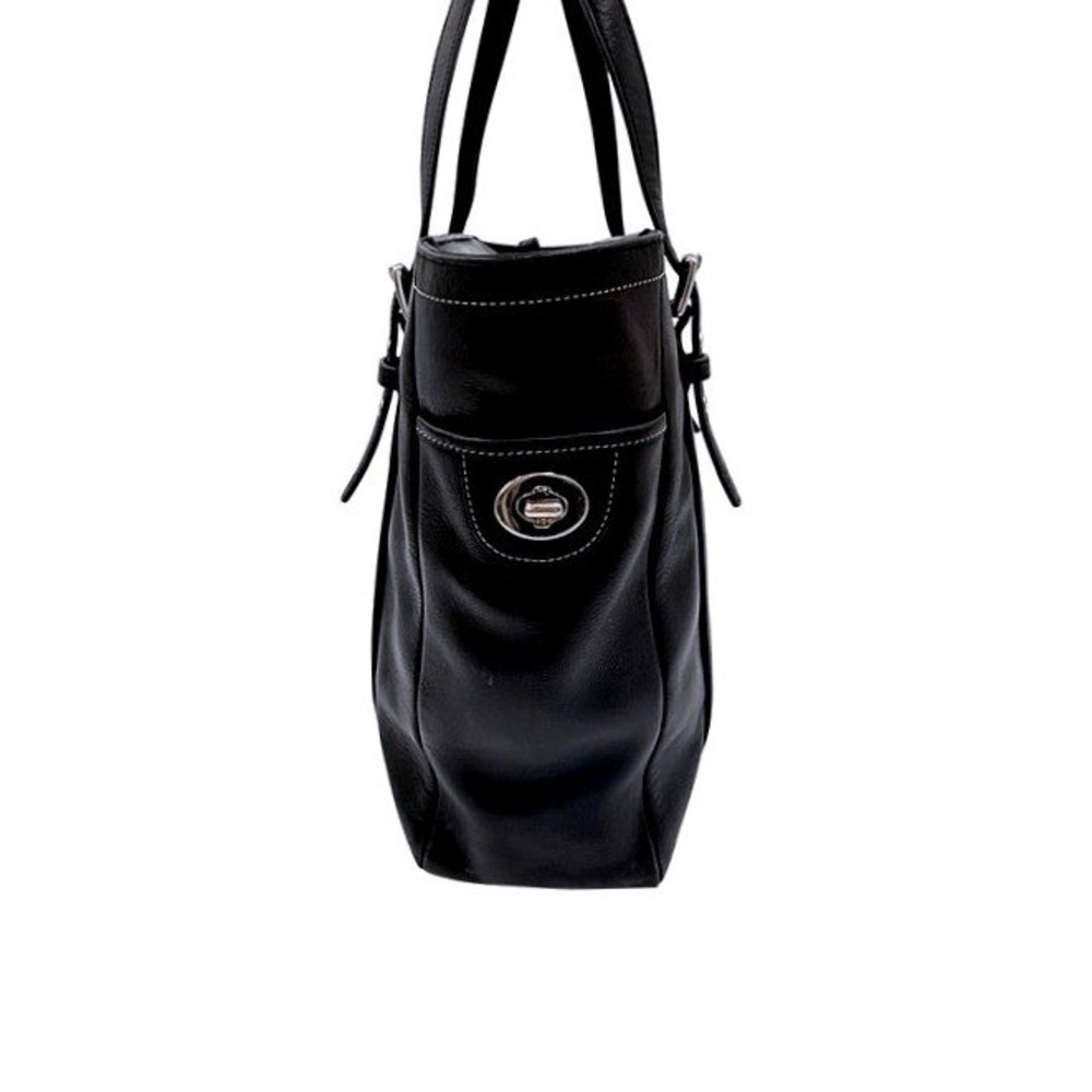 Coach Hamptons Black Leather Tote Bag Classic Shoulder Carry Handbag - Picture 9 of 12